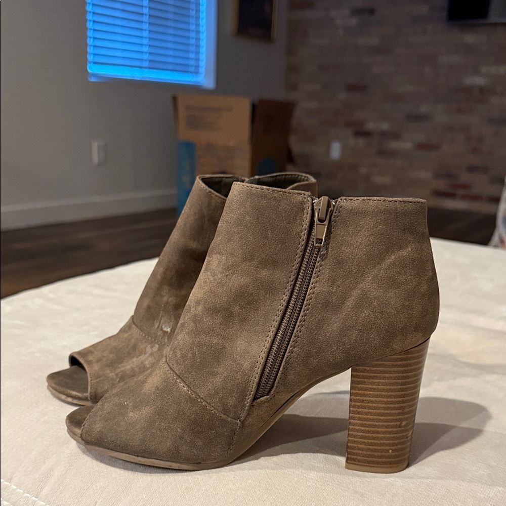 Brown Peep-Toe Ankle Boots